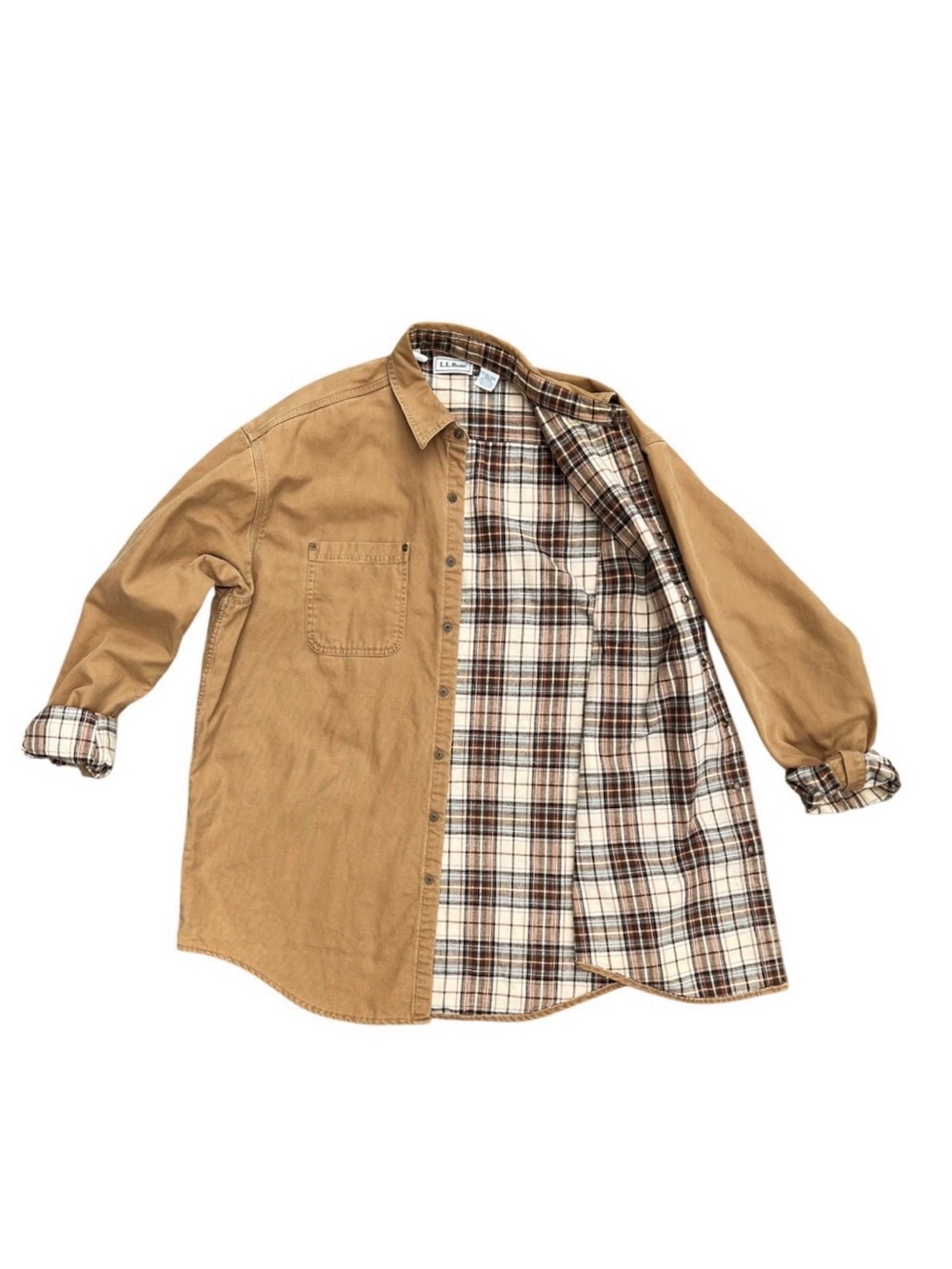 Vintage L.L. Bean Mens Work Shirt Flannel Lined Snap Front Size XL Tall Cotton